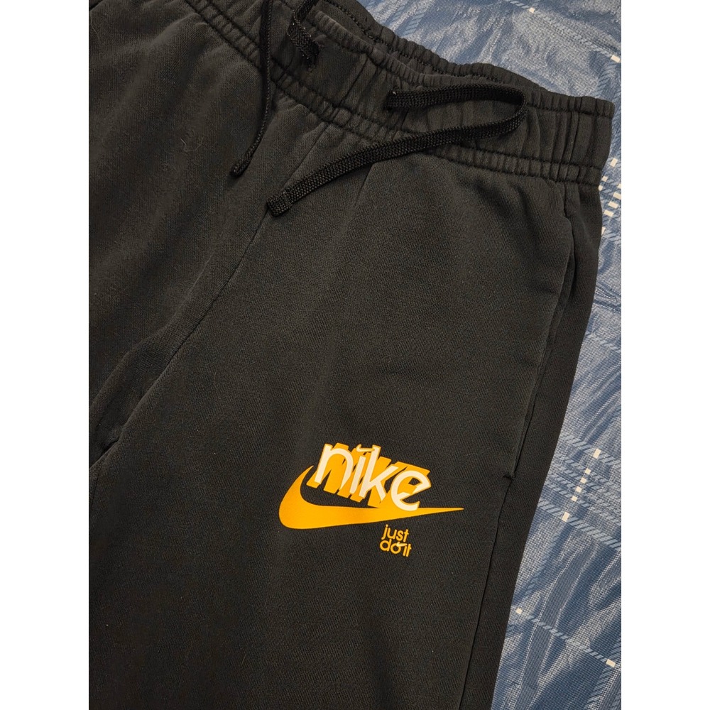Nike Sportswear Wide Leg Sweatpants Black Yellow Just Do It Graphic XS Womens